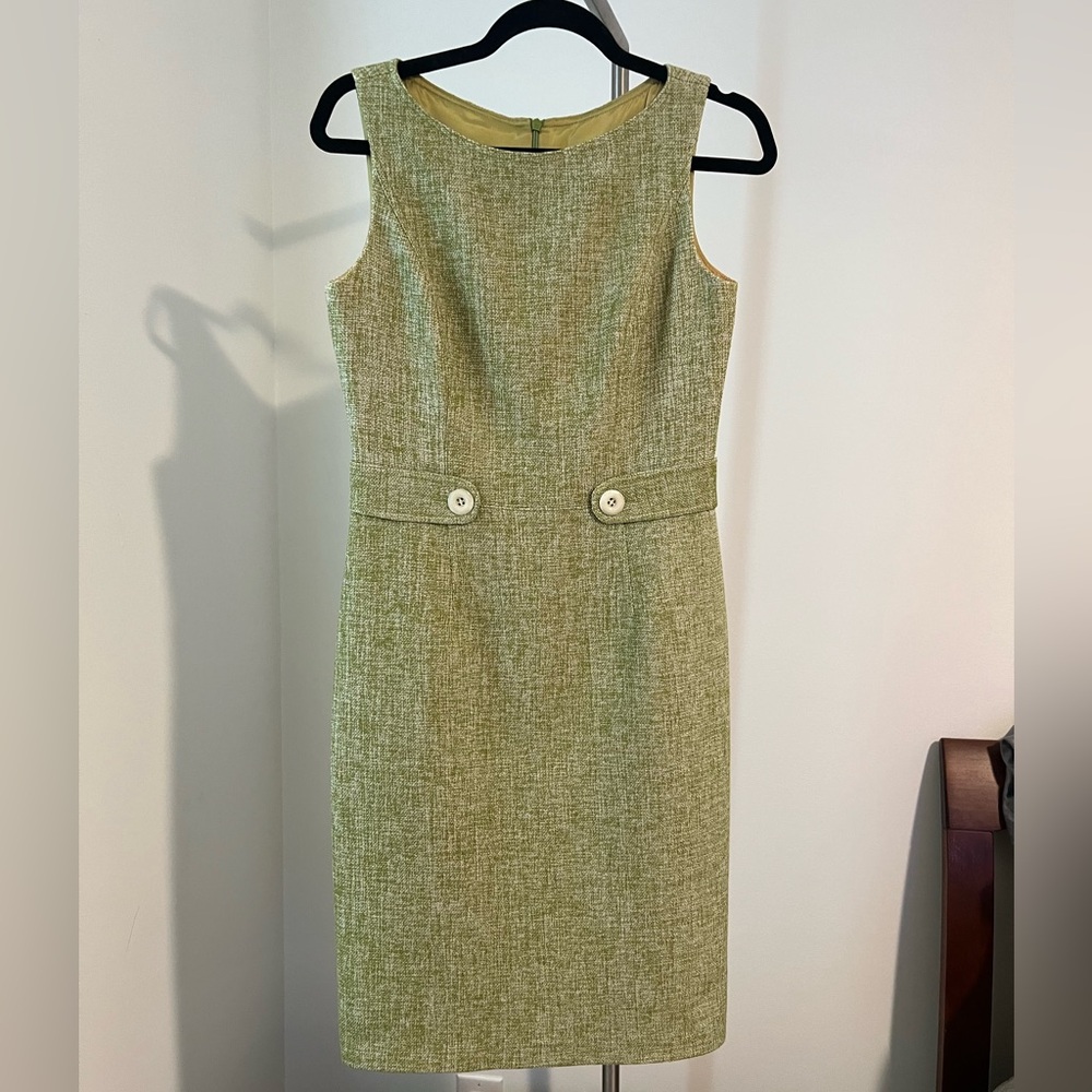 David Meister Green Tweed Midi Dress